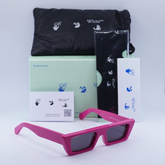 Off-White OERI010 MARFA 3207 Rectangle Sunglasses – Fuchsia/Grey - Picture 1 of 9